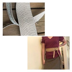 ADA Wrap Obi Belt Alligator embossed Leather Grey Taupe